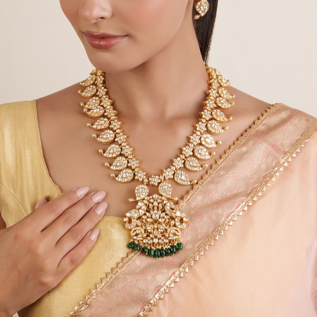 Maharani Kundan Drop Necklace Set with Earrings