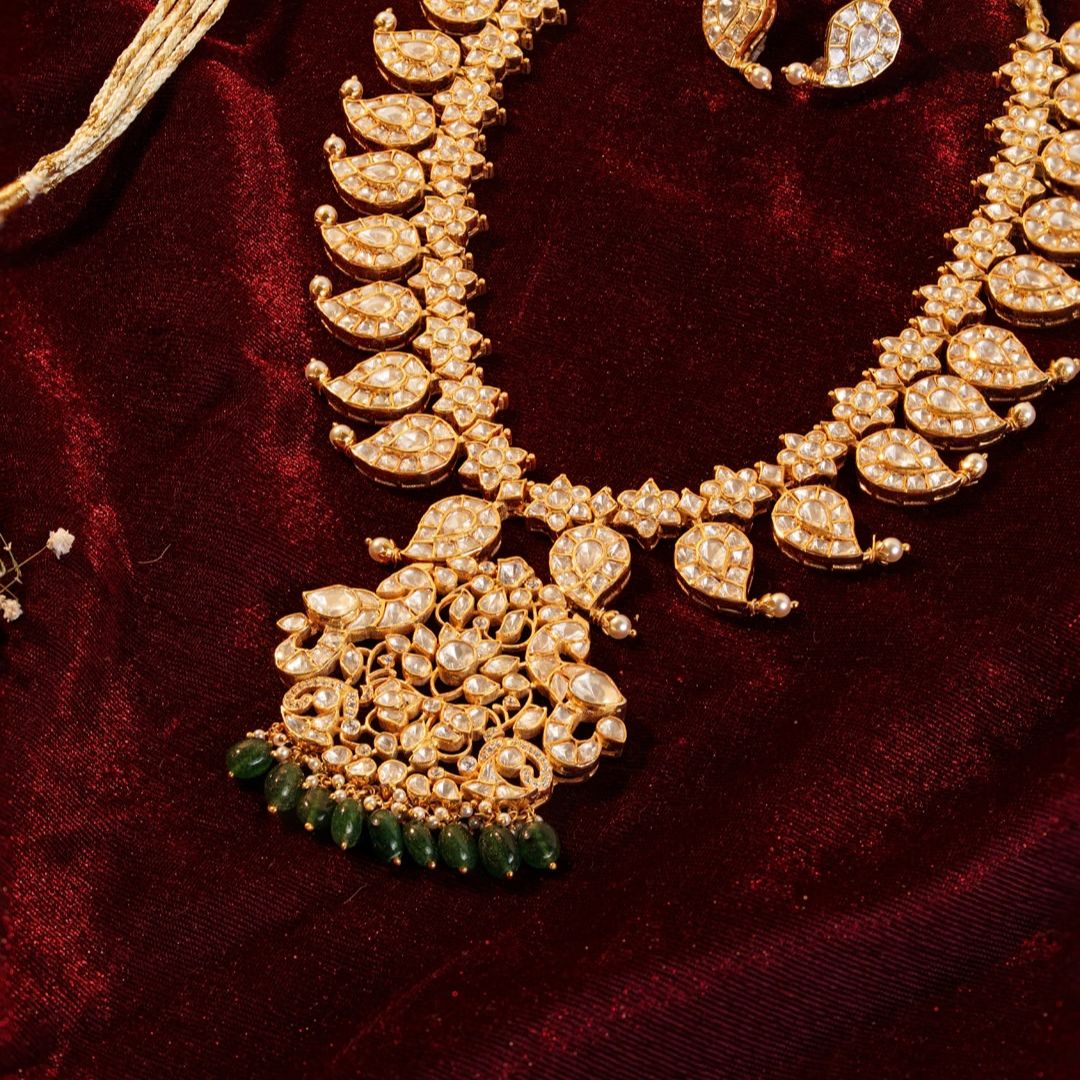 Maharani Kundan Drop Necklace Set with Earrings