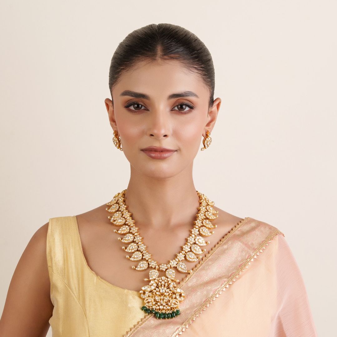 Maharani Kundan Drop Necklace Set with Earrings