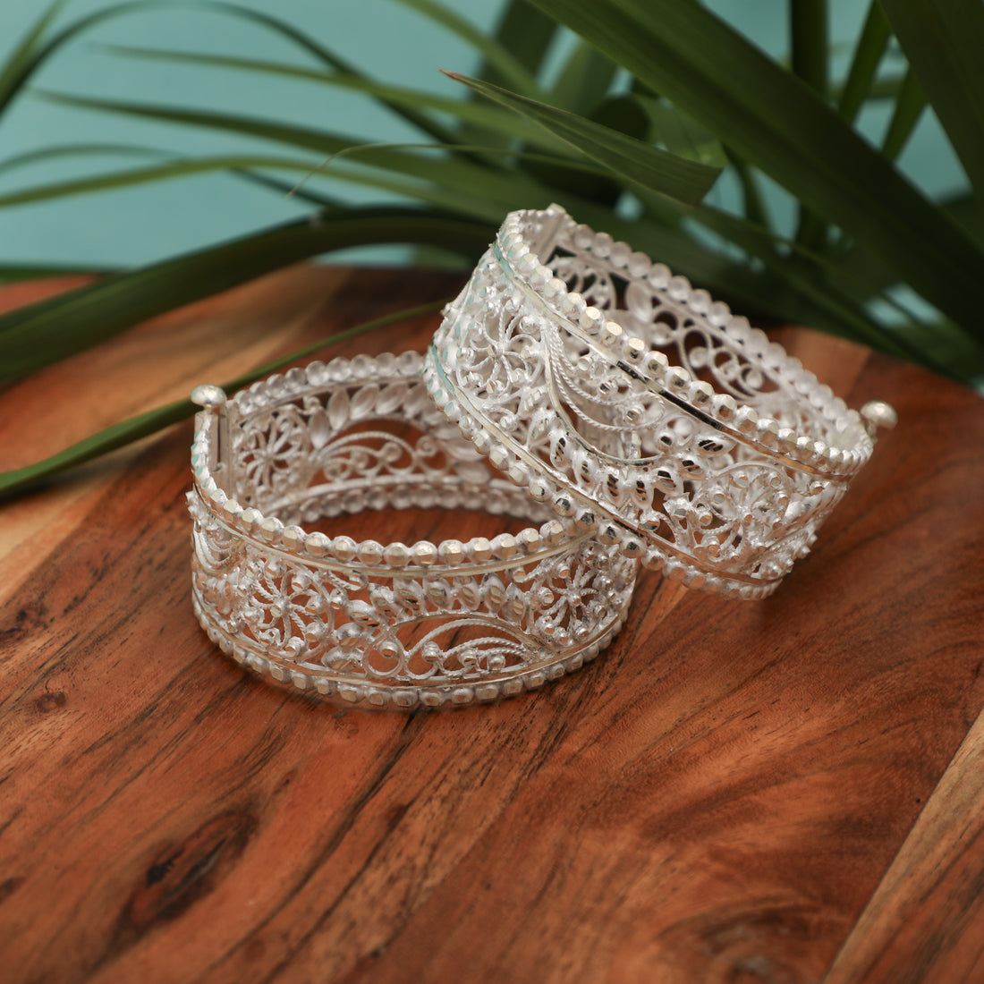 Ornate Floral Filigree Silver Bangle