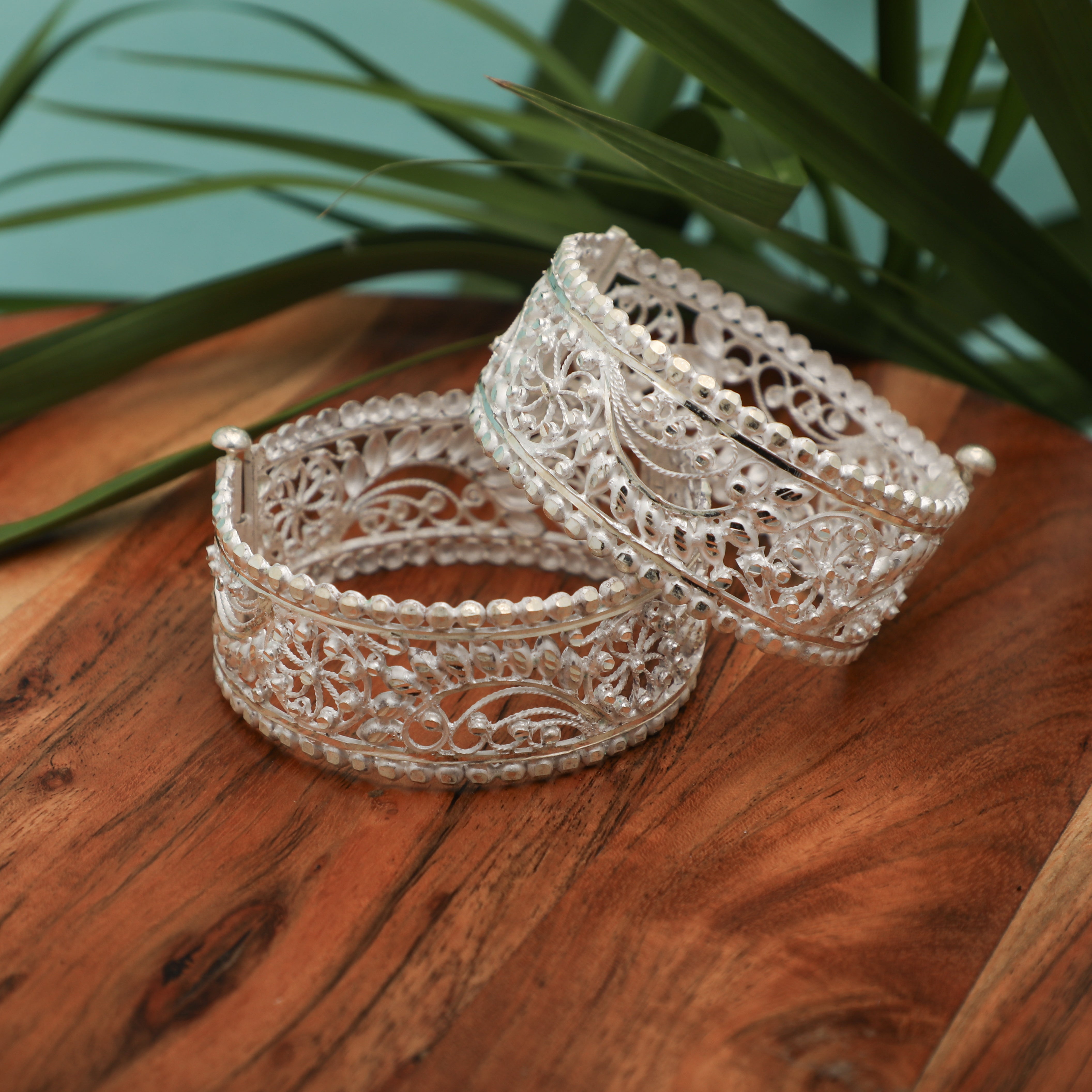 Ornate Floral Filigree Silver Bangle