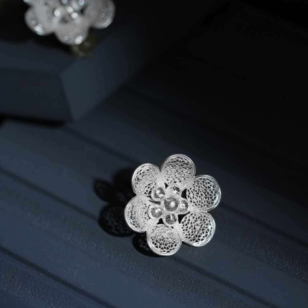 handcrafted Tarakashi filigree 925 silver earrings Odisha India
