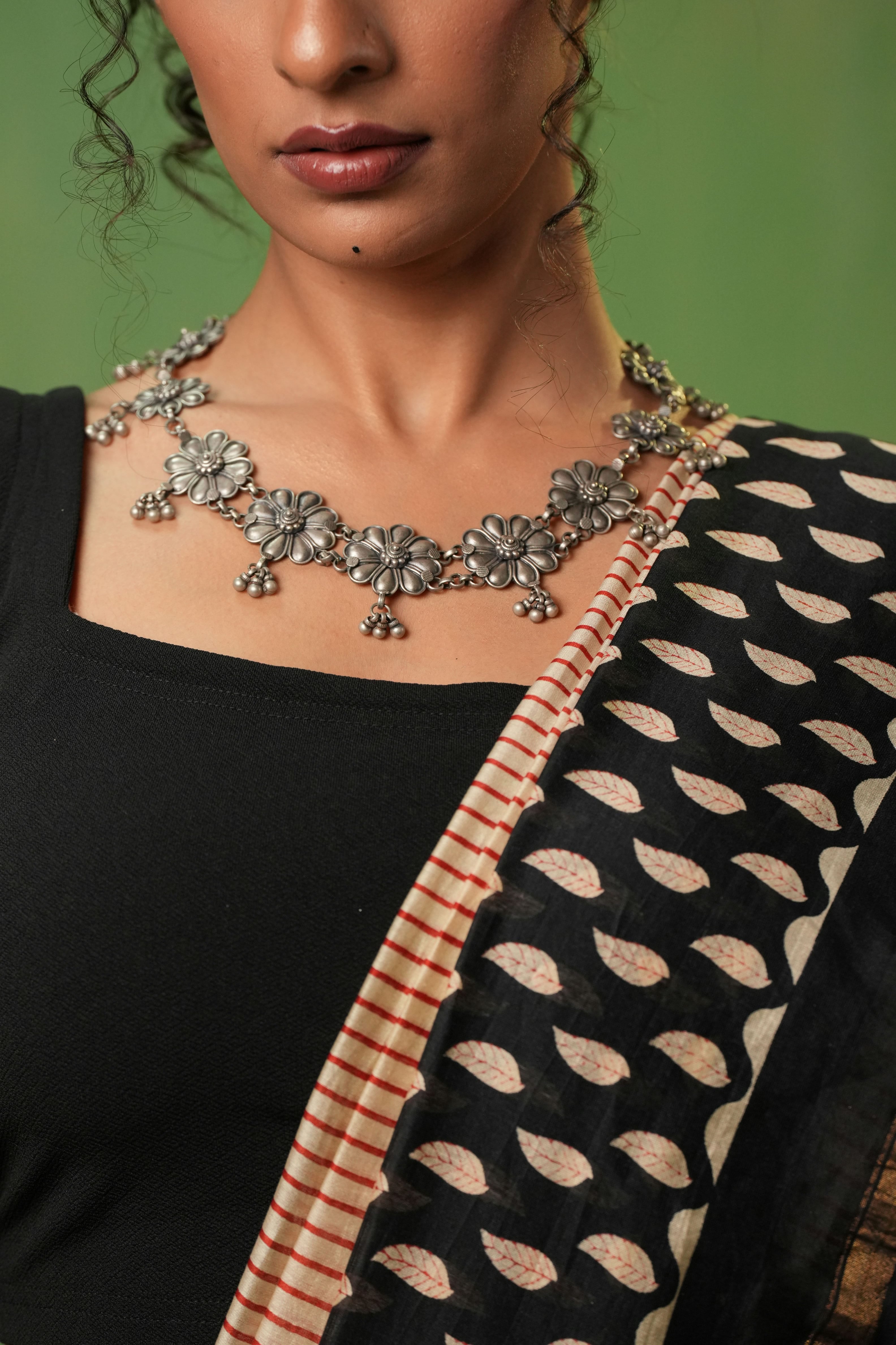 Rustic Floral Oxidized Necklace