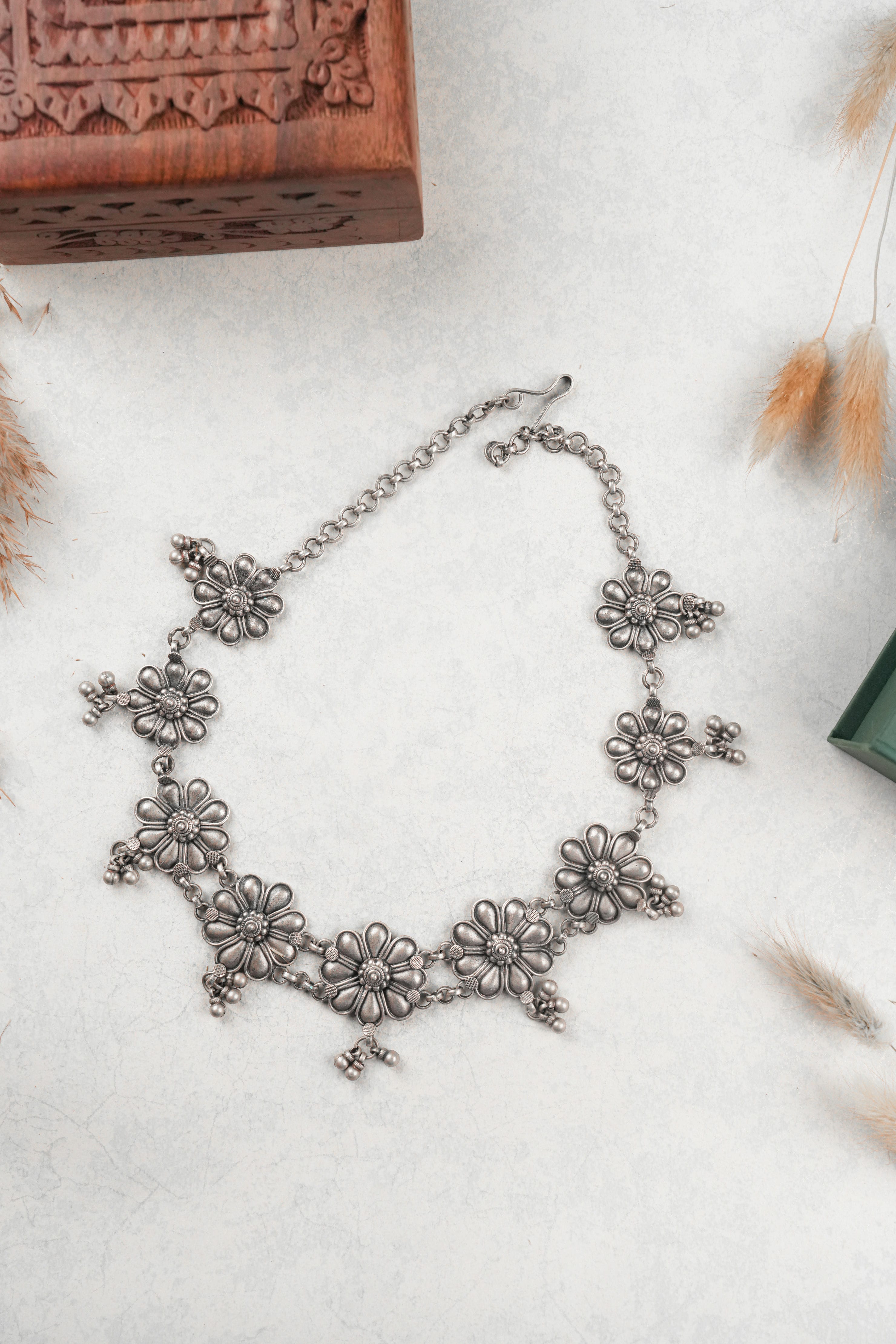 Rustic Floral Oxidized Necklace
