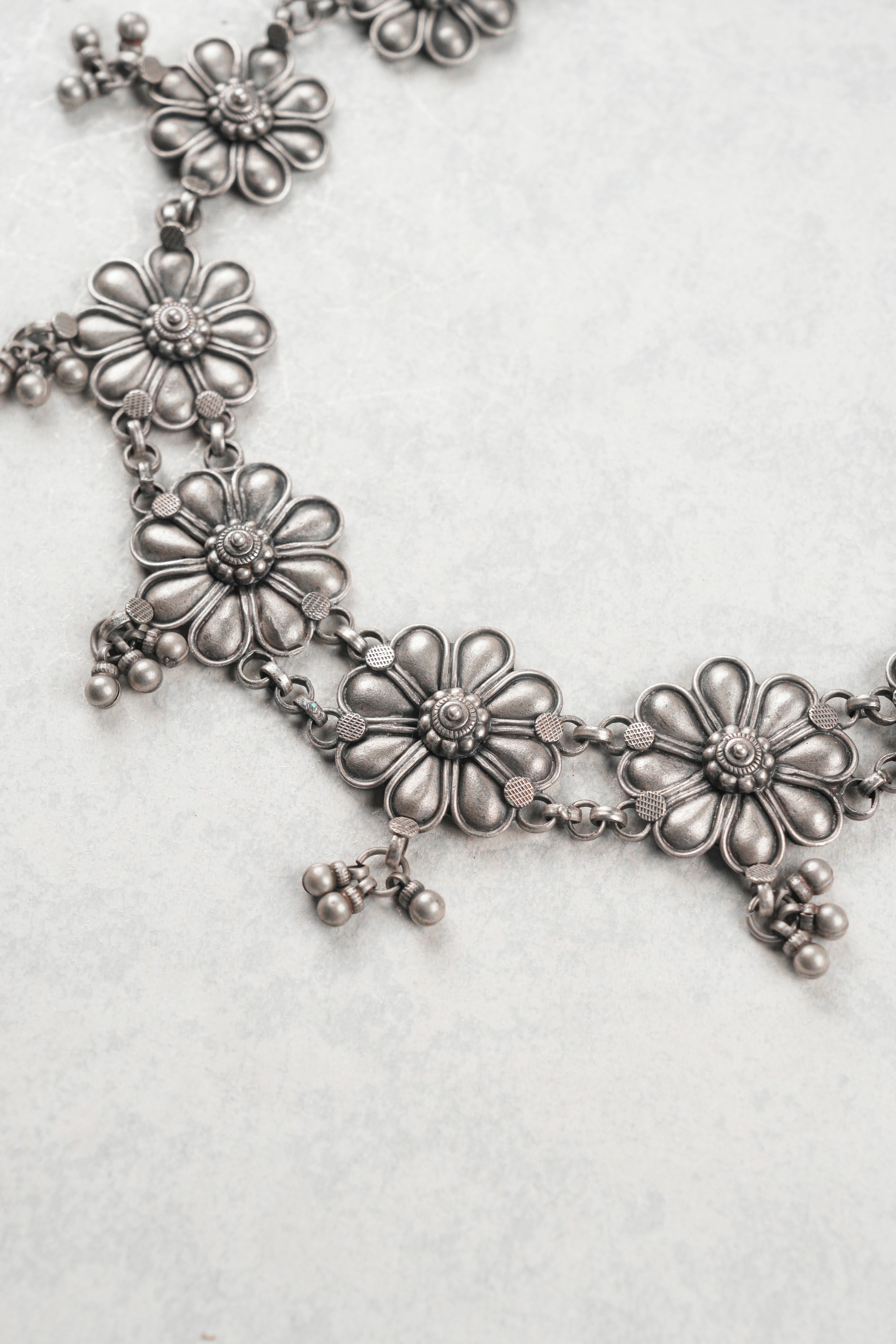 Rustic Floral Oxidized Necklace