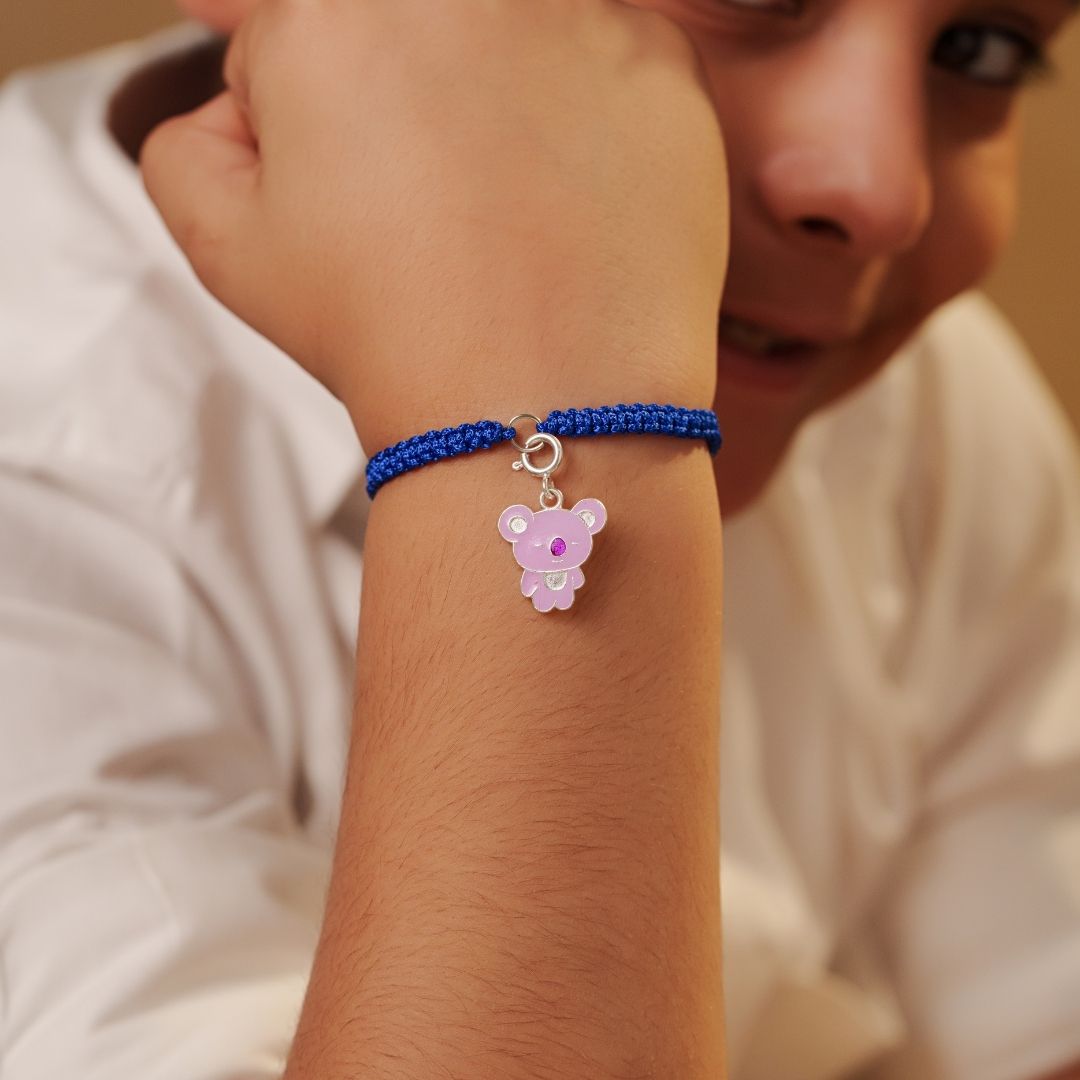 Lilac Bear Silver Kids Rakhi