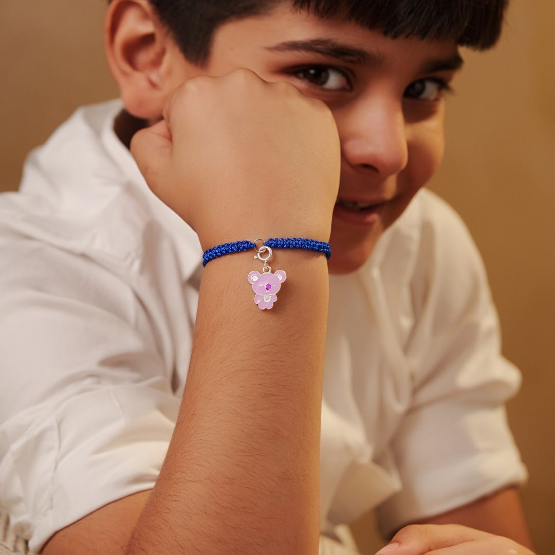 Lilac Bear Silver Kids Rakhi