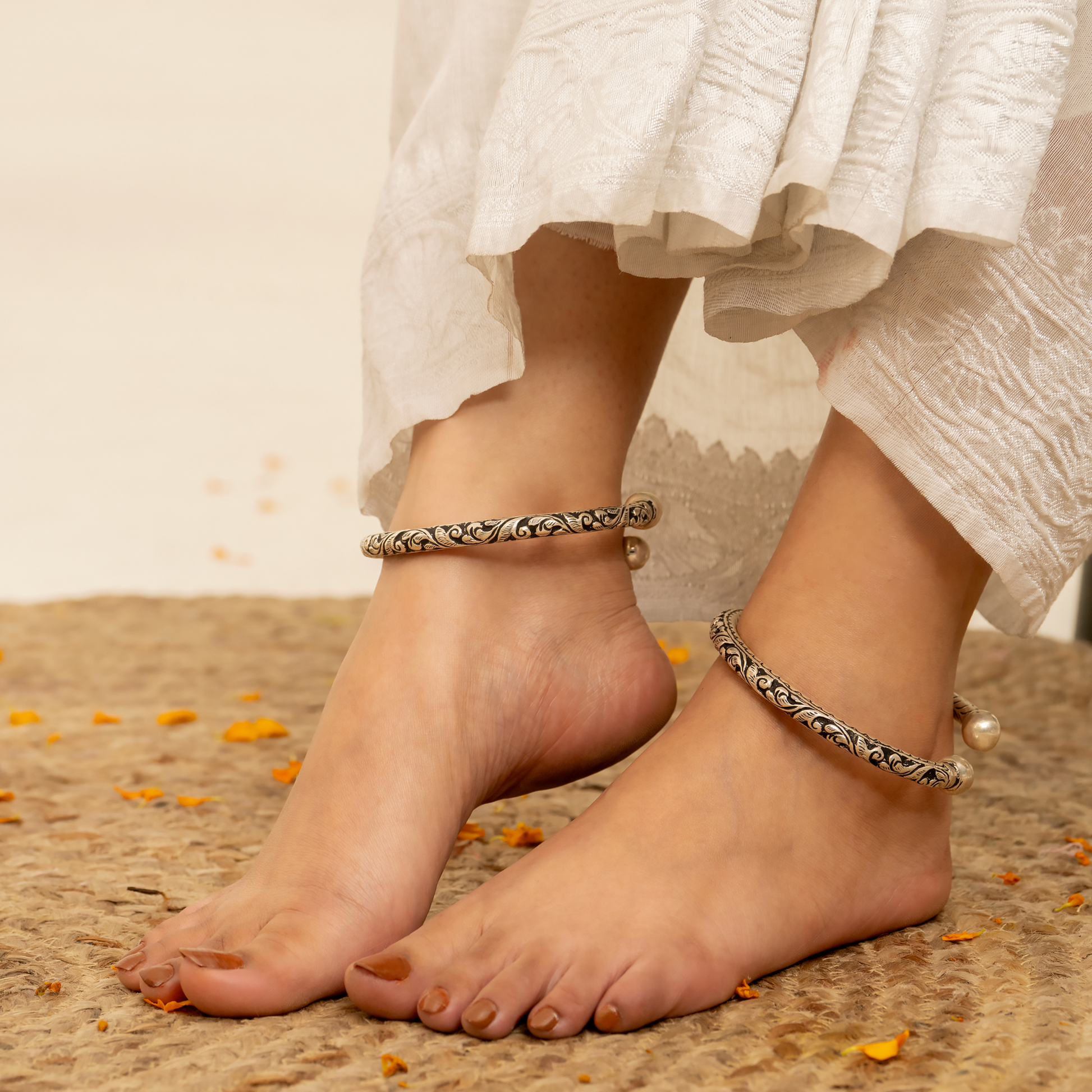 handcrafted Banjara tribal silver anklets Rajasthan India
