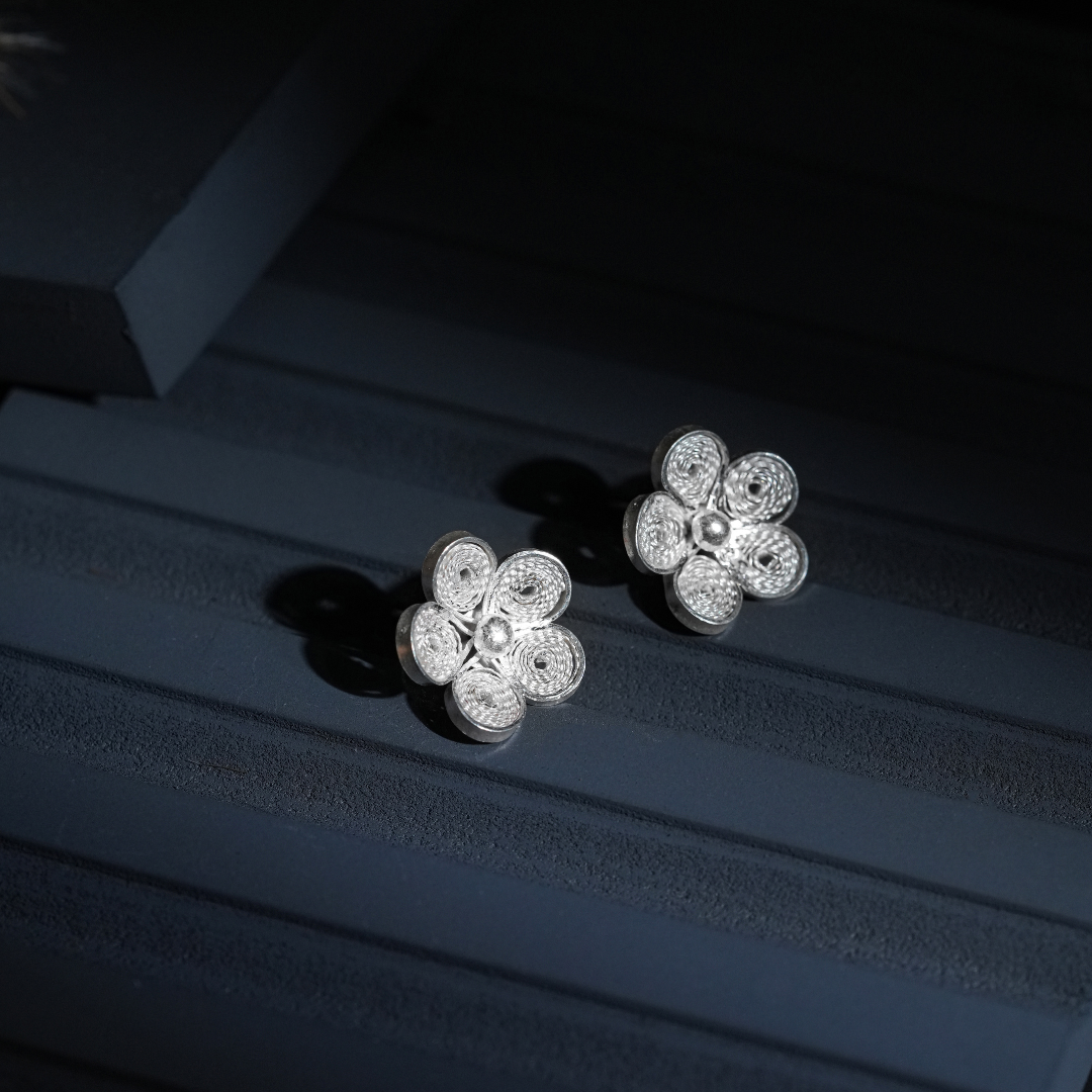 traditional Tarakashi filigree silver jhumkas India