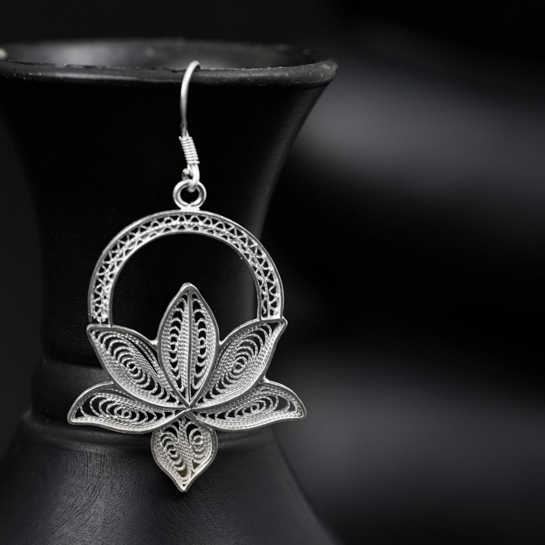 handmade Tarakashi filigree sterling silver earrings India