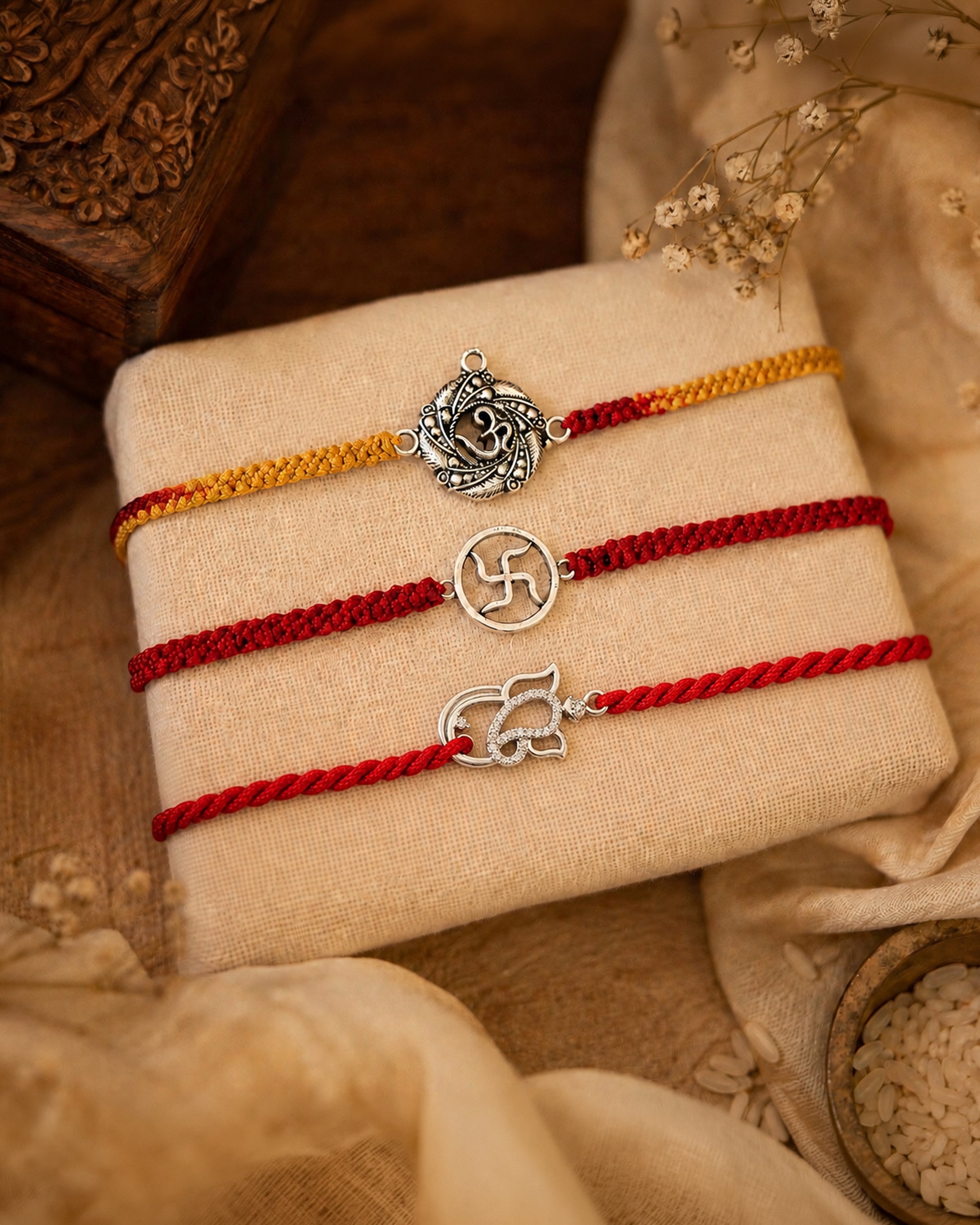Divine Blessings Silver Rakhi Combo