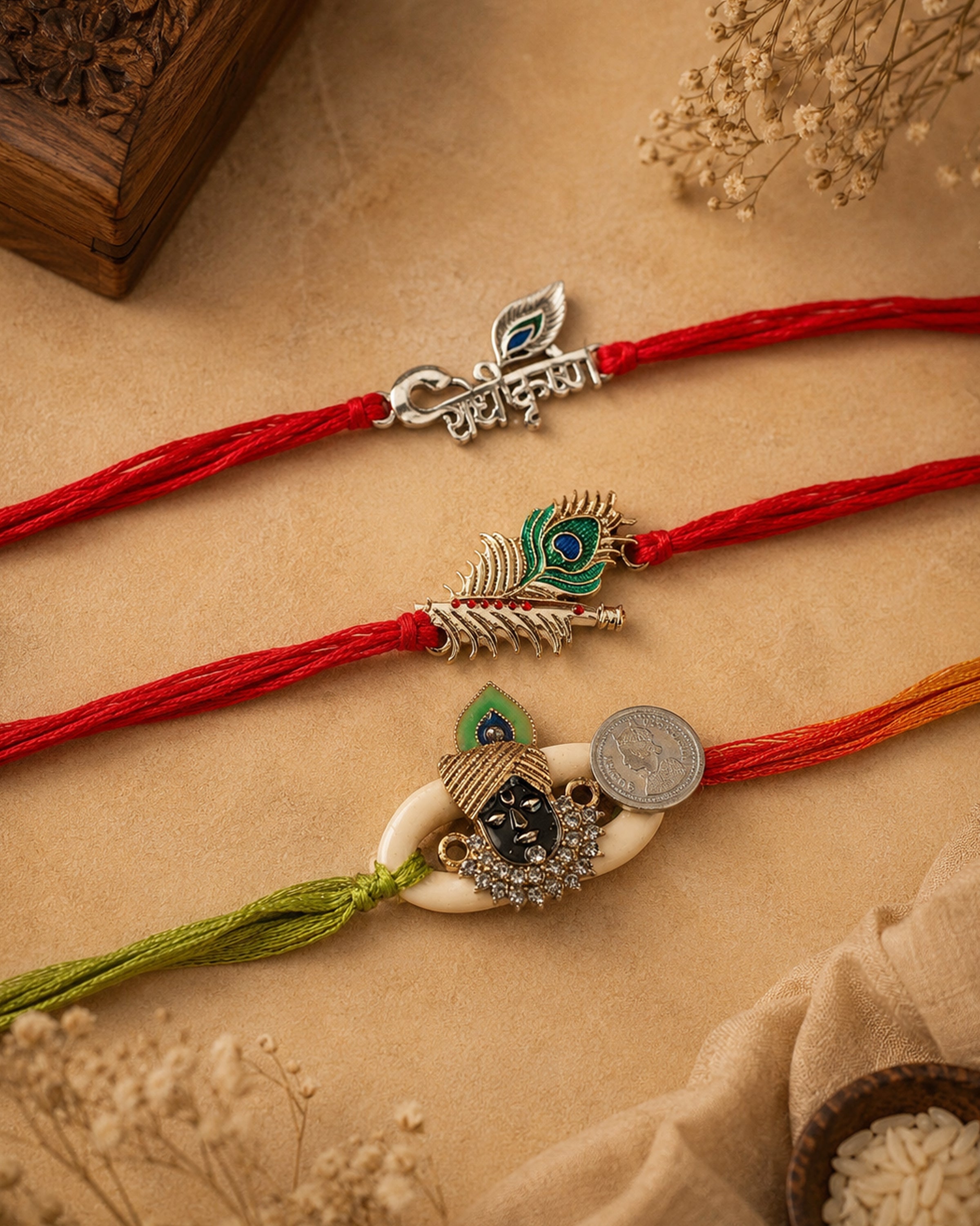 Krishna Leela Silver Rakhi Combo