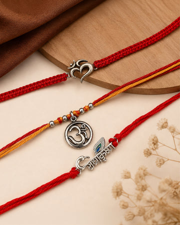 Om Krishna Grace Silver Rakhi Combo