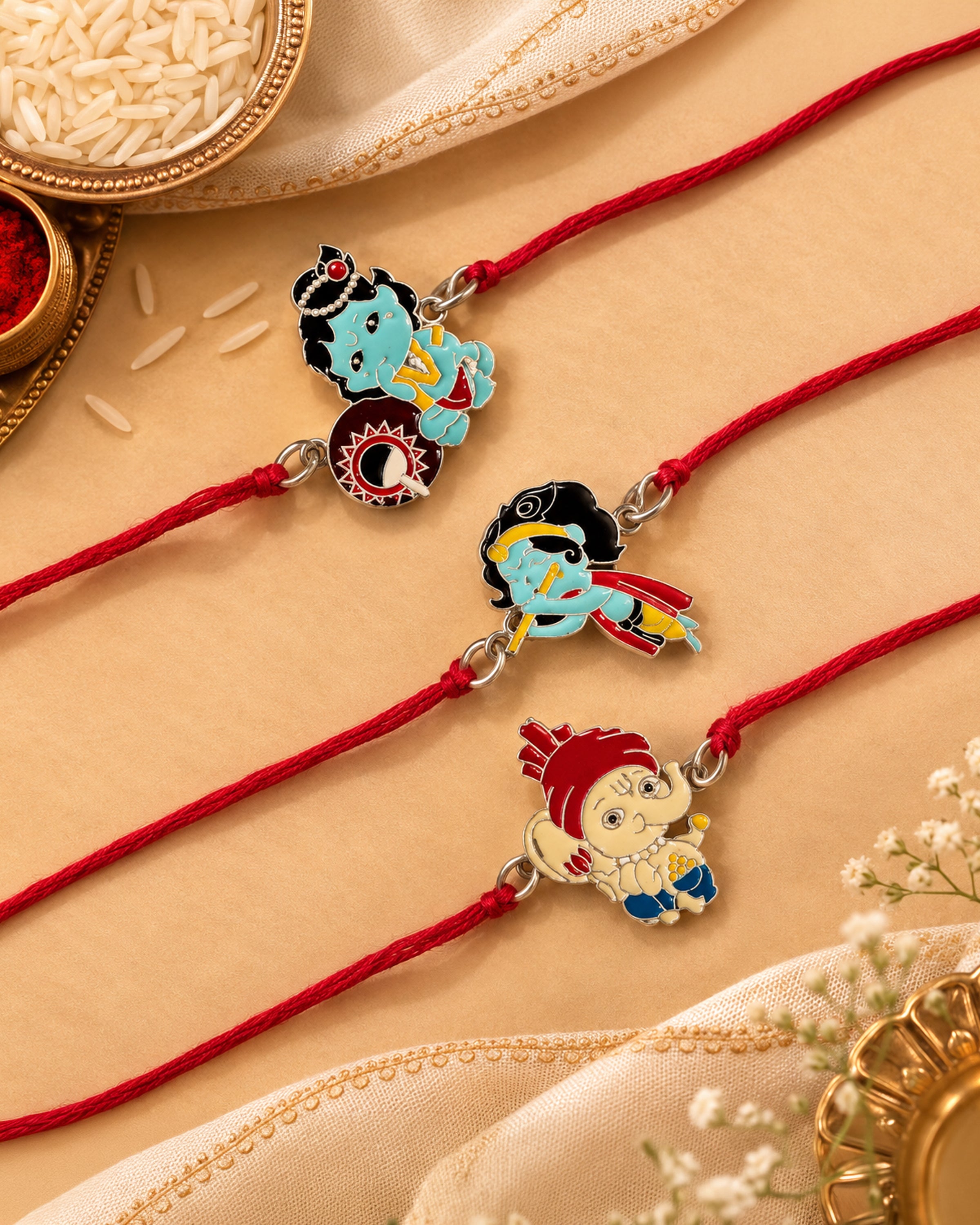 Little Divine Kids Silver Rakhi Combo