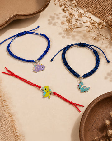 Dino Adventure Kids Silver Rakhi Combo