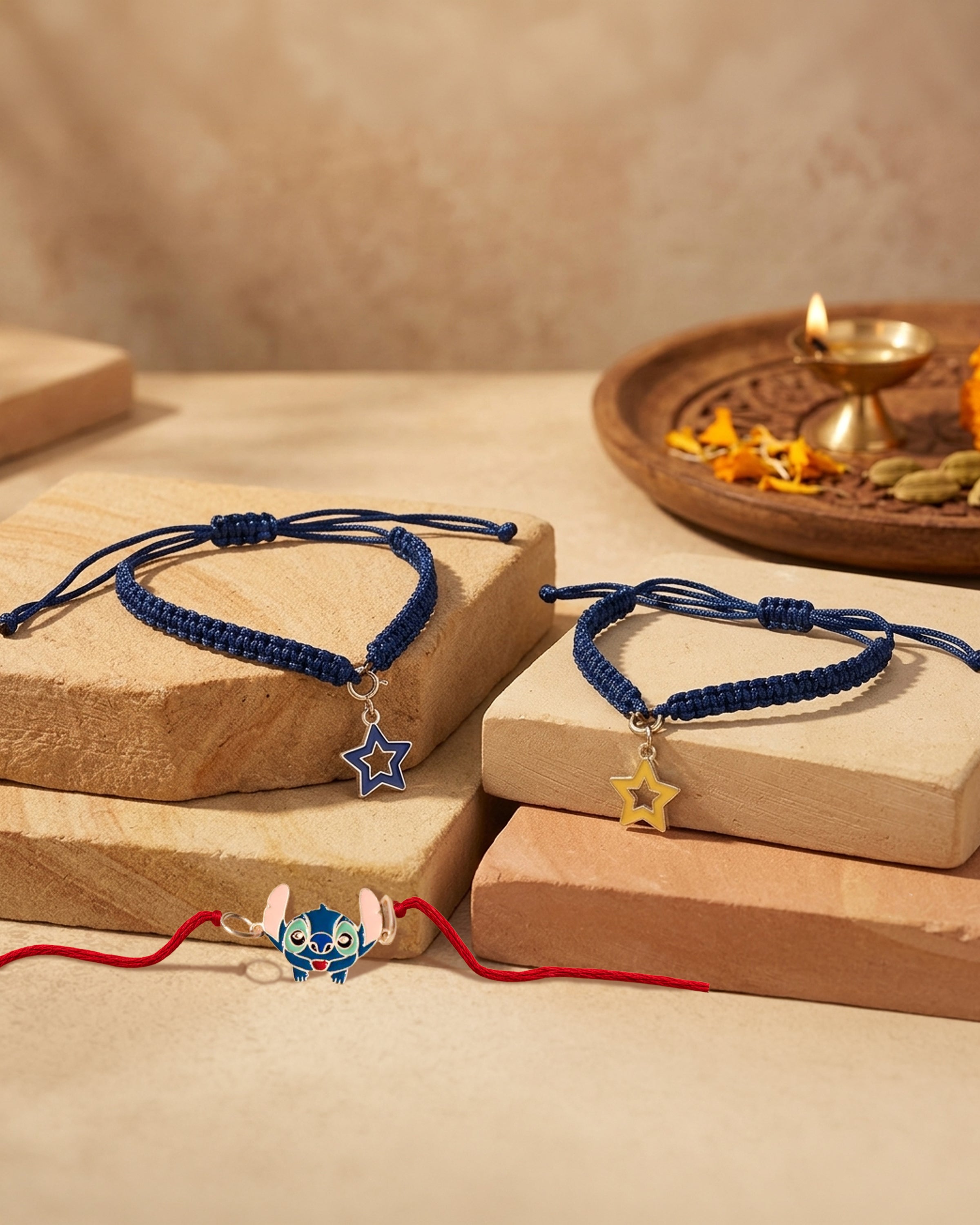 Starry Friends Kids Silver Rakhi Combo