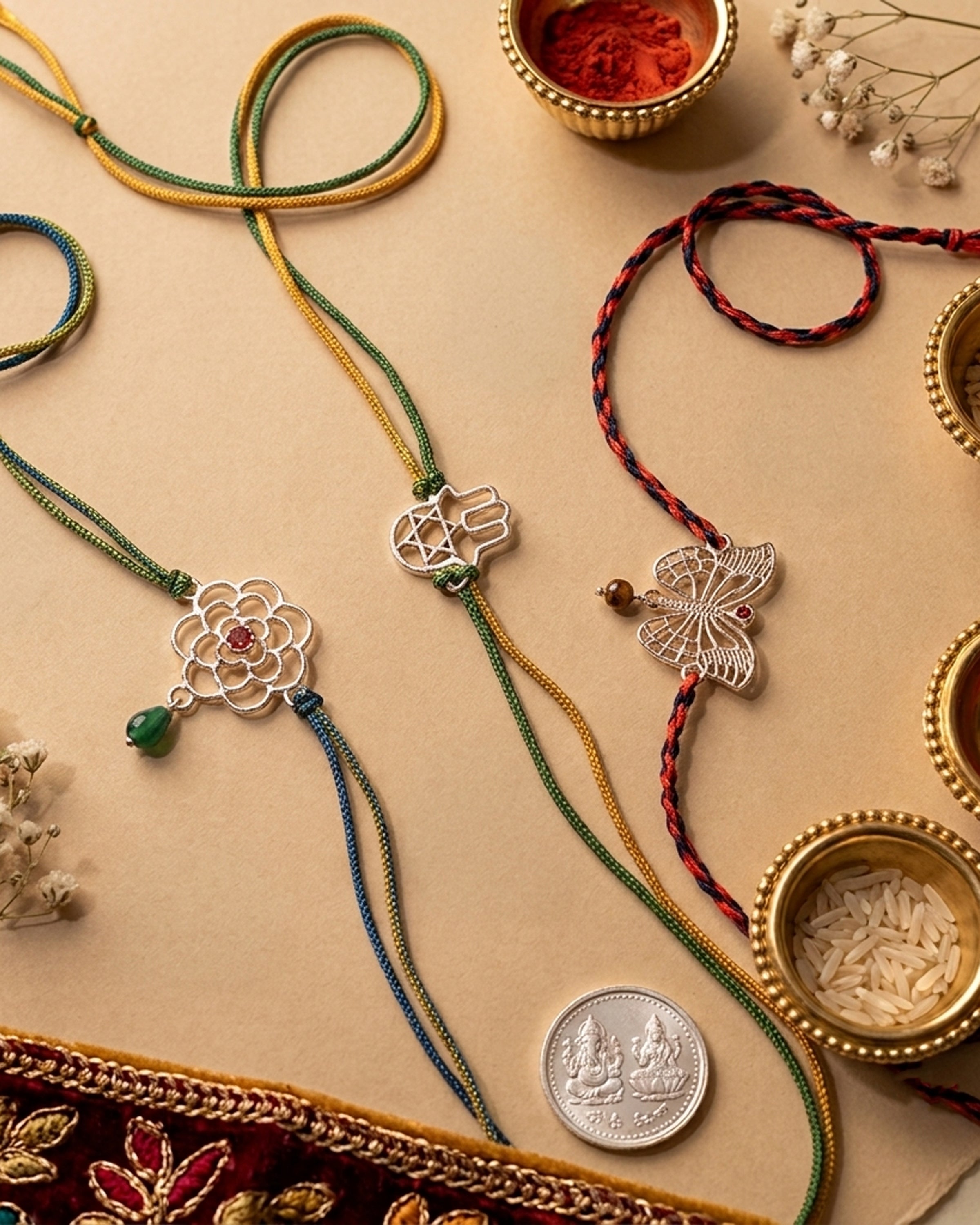 Blessed Bloom Silver Rakhi Combo