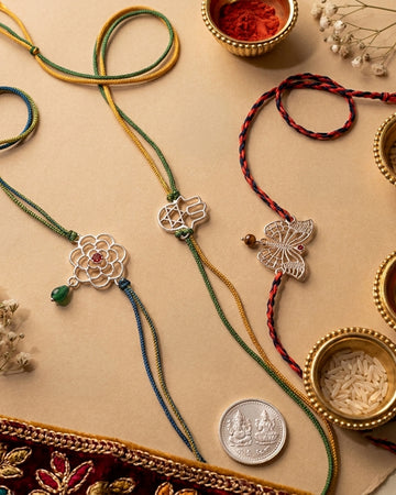 Blessed Bloom Silver Rakhi Combo