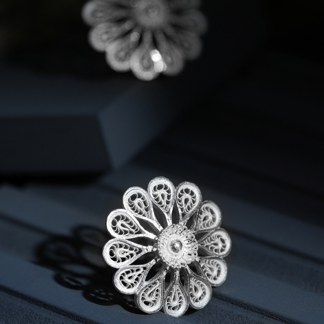 traditional Tarakashi filigree silver jhumkas India