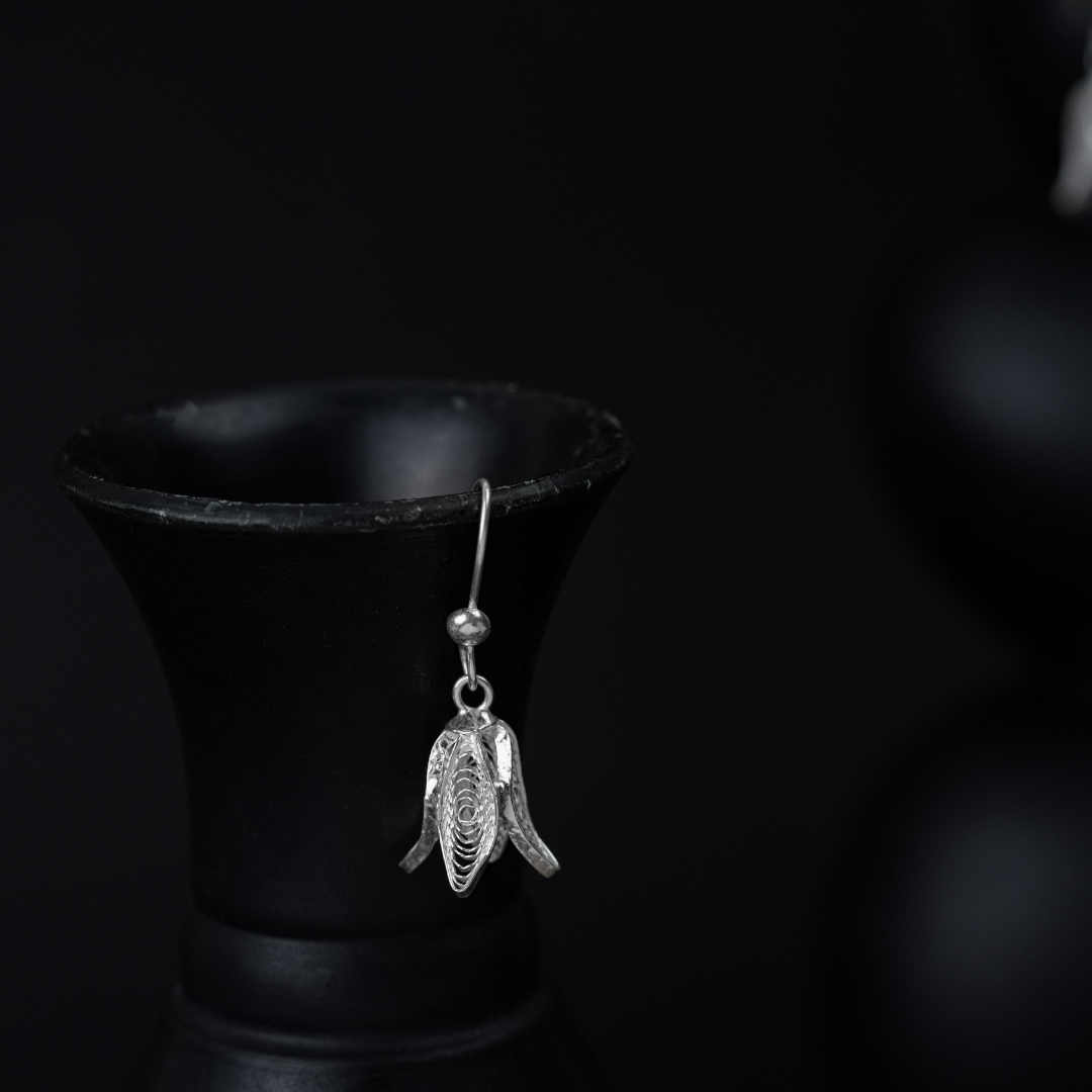 handmade Tarakashi filigree sterling silver earrings India